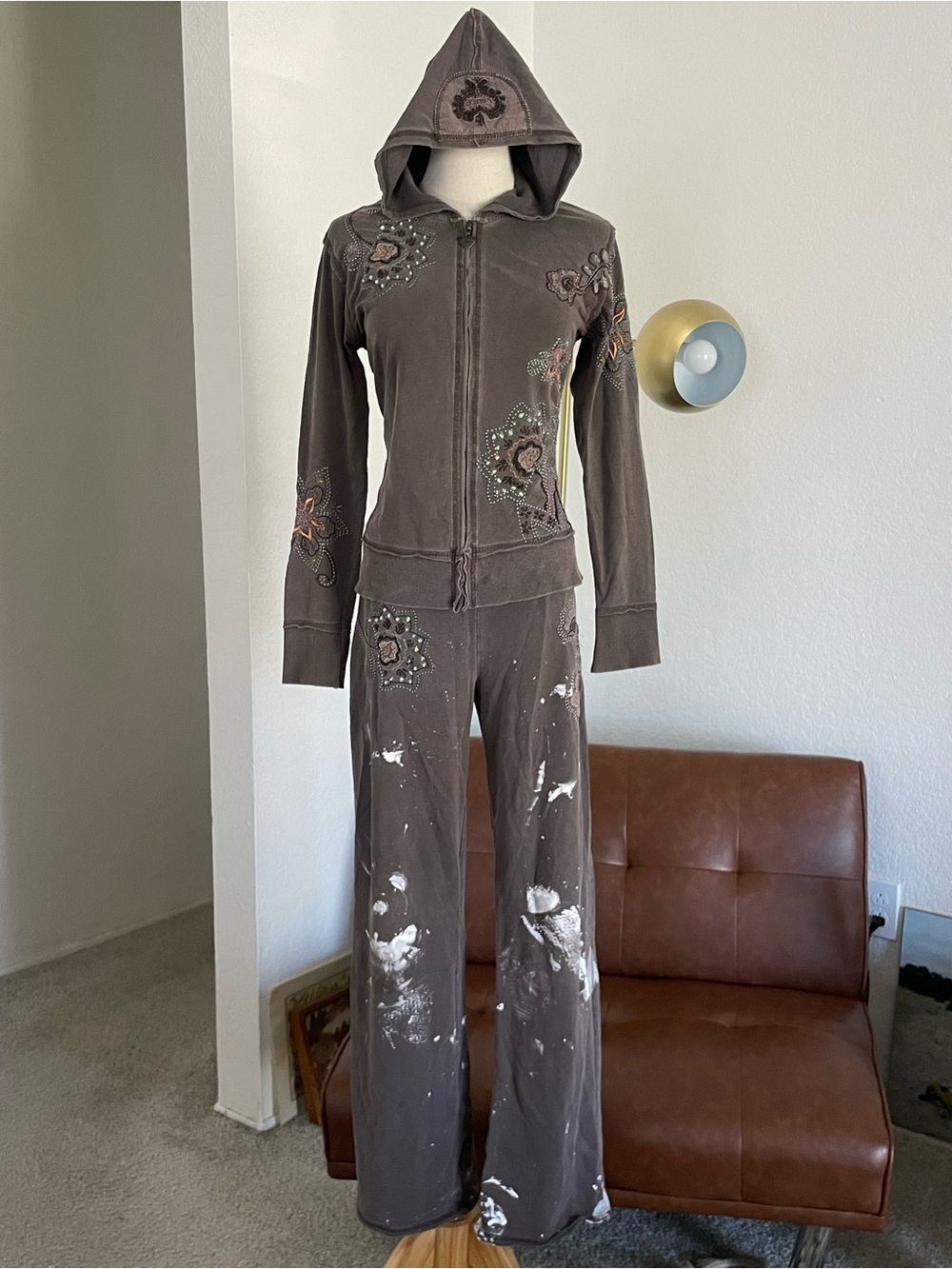 Y2K Vertigo Paris Blokecore Lounge Embroidered Sequined Track Jacket & Pants Set